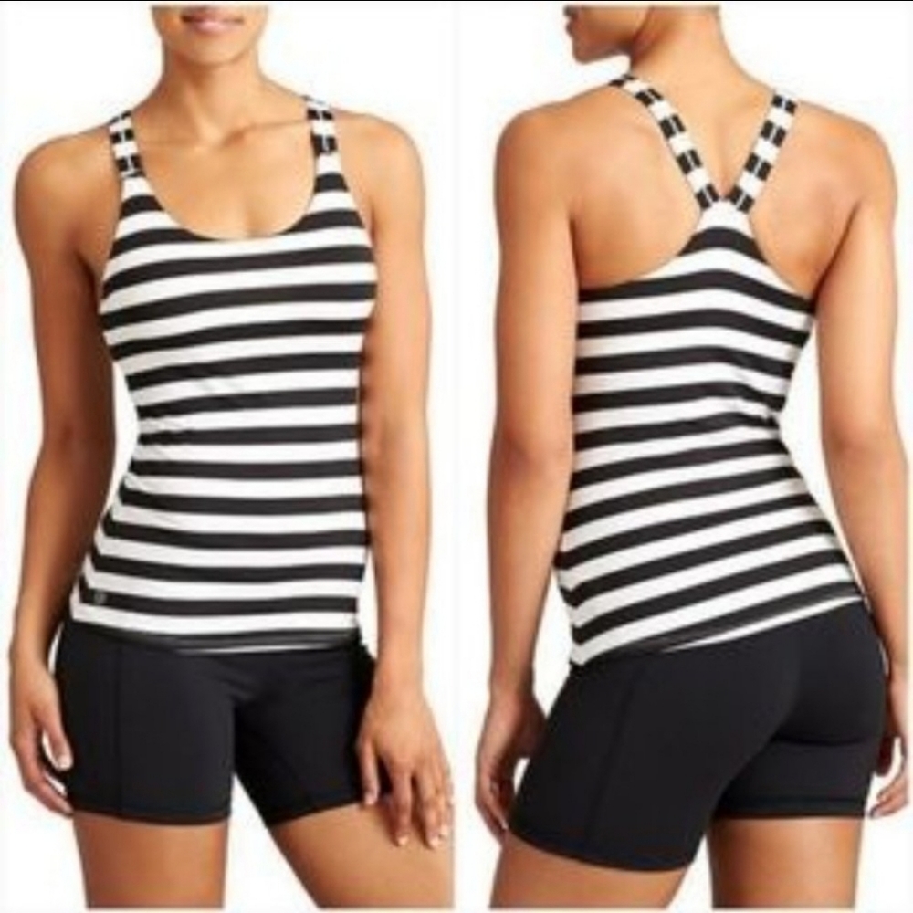Athleta optimism black white striped athletic tank top XXS